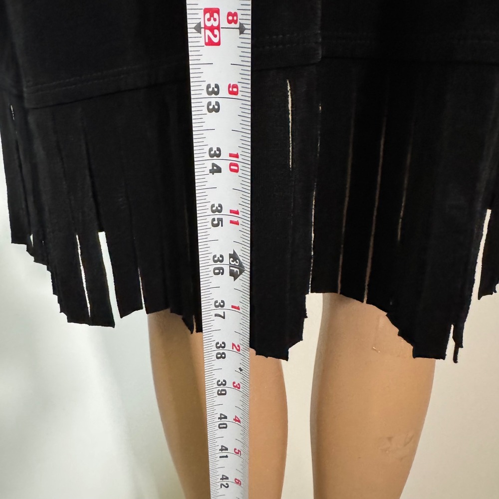 Chicos Travelers Black Cardigan Set Tunic Scarf Fringe Size 2 - Picture 6 of 9